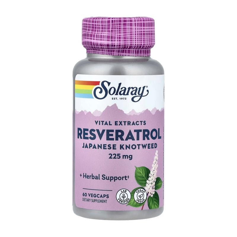 Ресвератрол с экстрактом винограда и вина красного для женщин Solaray Resveratrol 225 mg 60 вер. капс.
