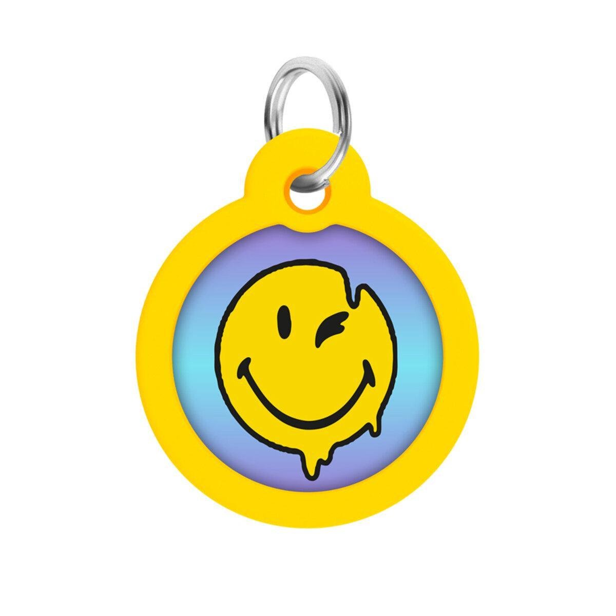 Адресник металлический для собак и кошек Waudog Smart ID Смайлики на голубом с QR паспортом круг 30 мм (230-0182 Col)