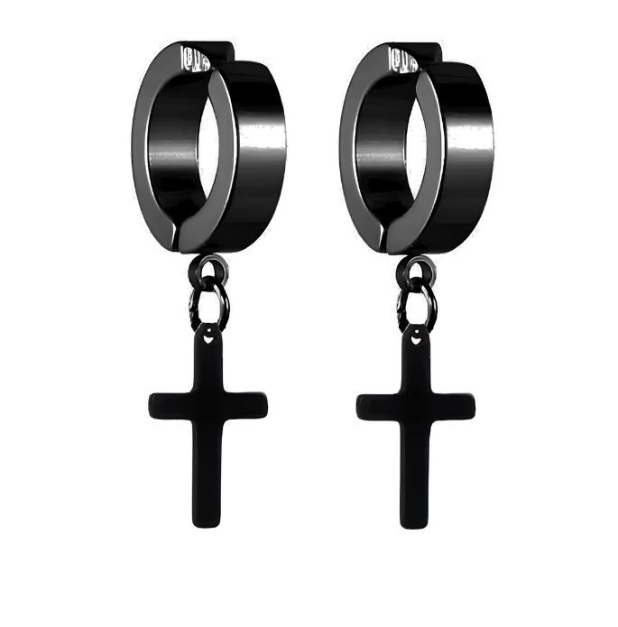 Сережки-кліпси Хрест для пірсингу унісекс Чорний (9056)