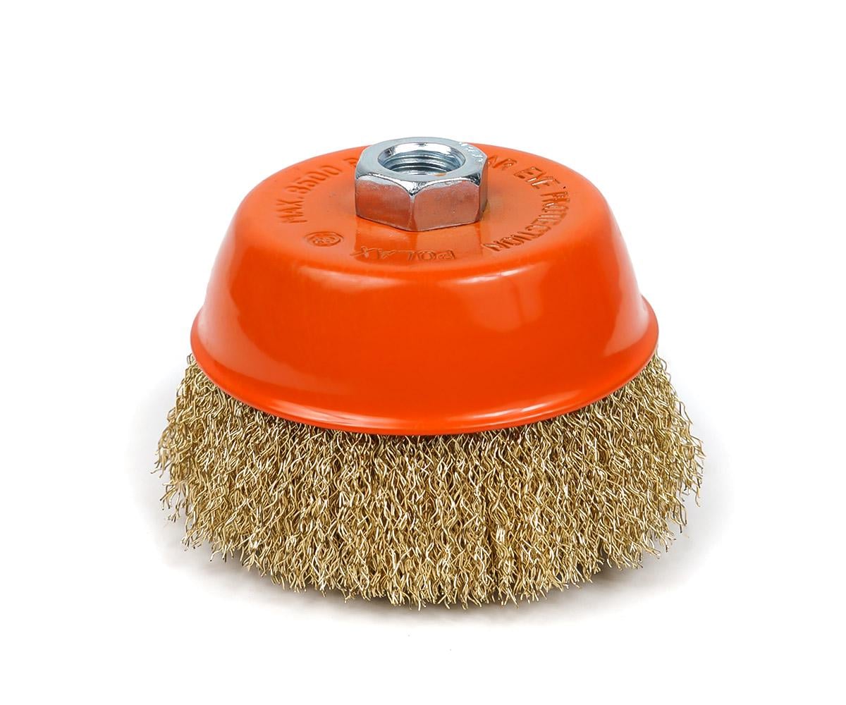 Щетка по металлу Polax чашечная по металлу для УШМ гофрированная рифленая проволока M14 100 мм (54-157)