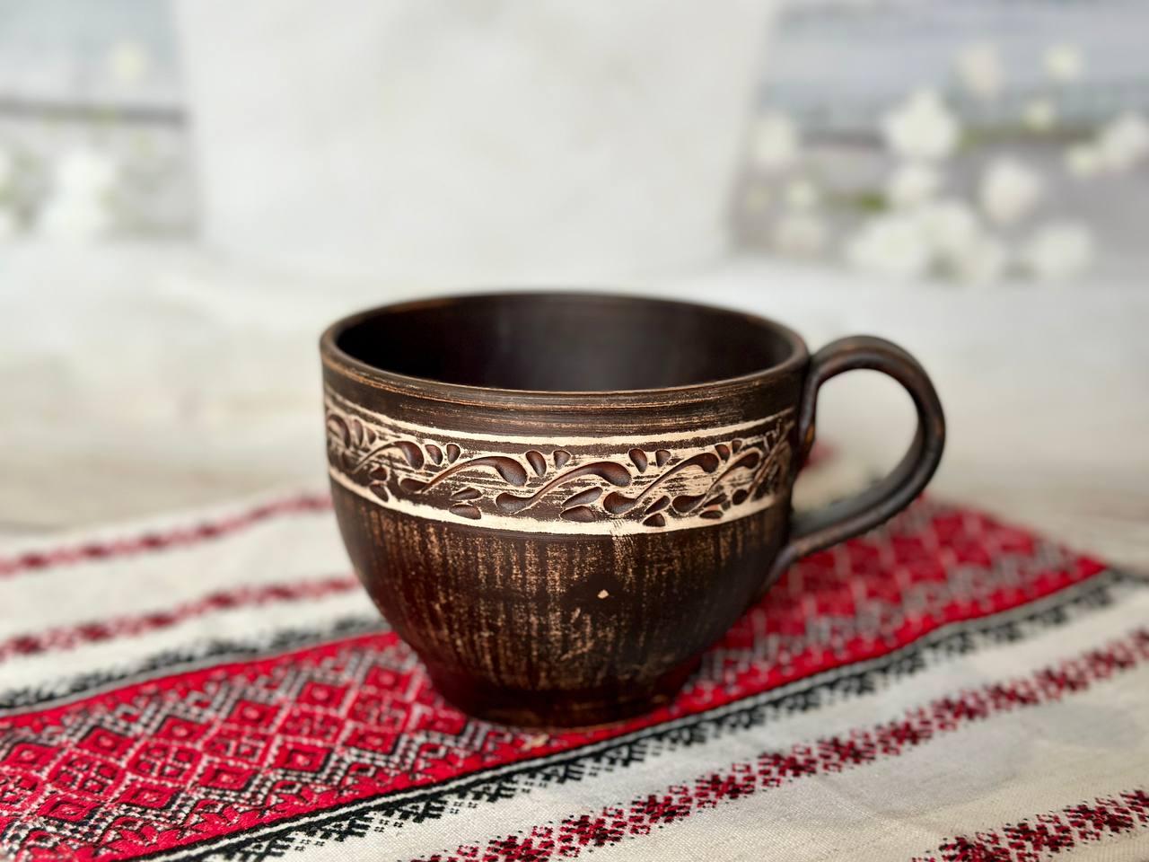 Чайная чашка ангоб из красной глины 500 мл - фото 3