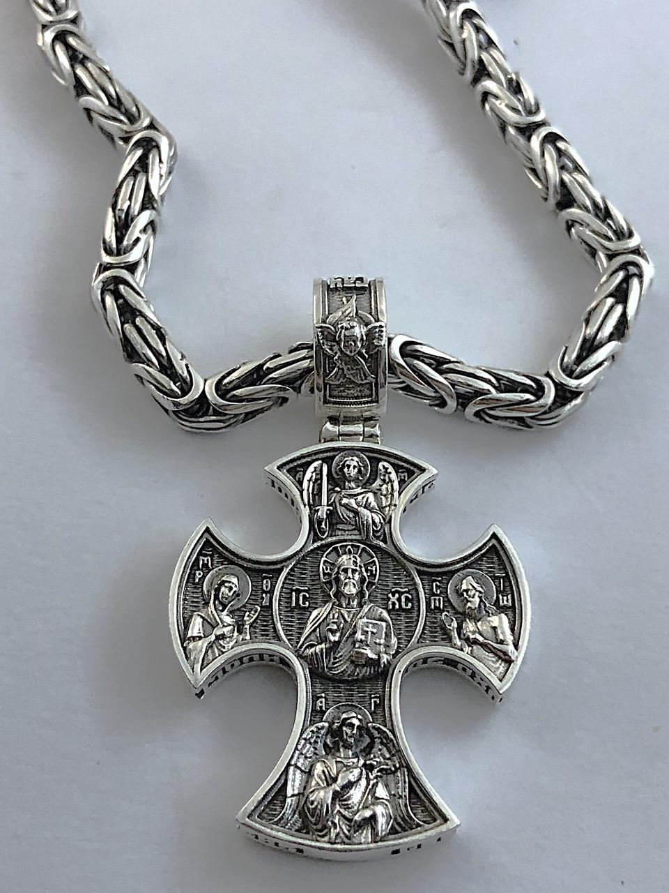 Комплект мужской серебряный цепочка Лисячий Хвост и крестик с образами святых 16 г