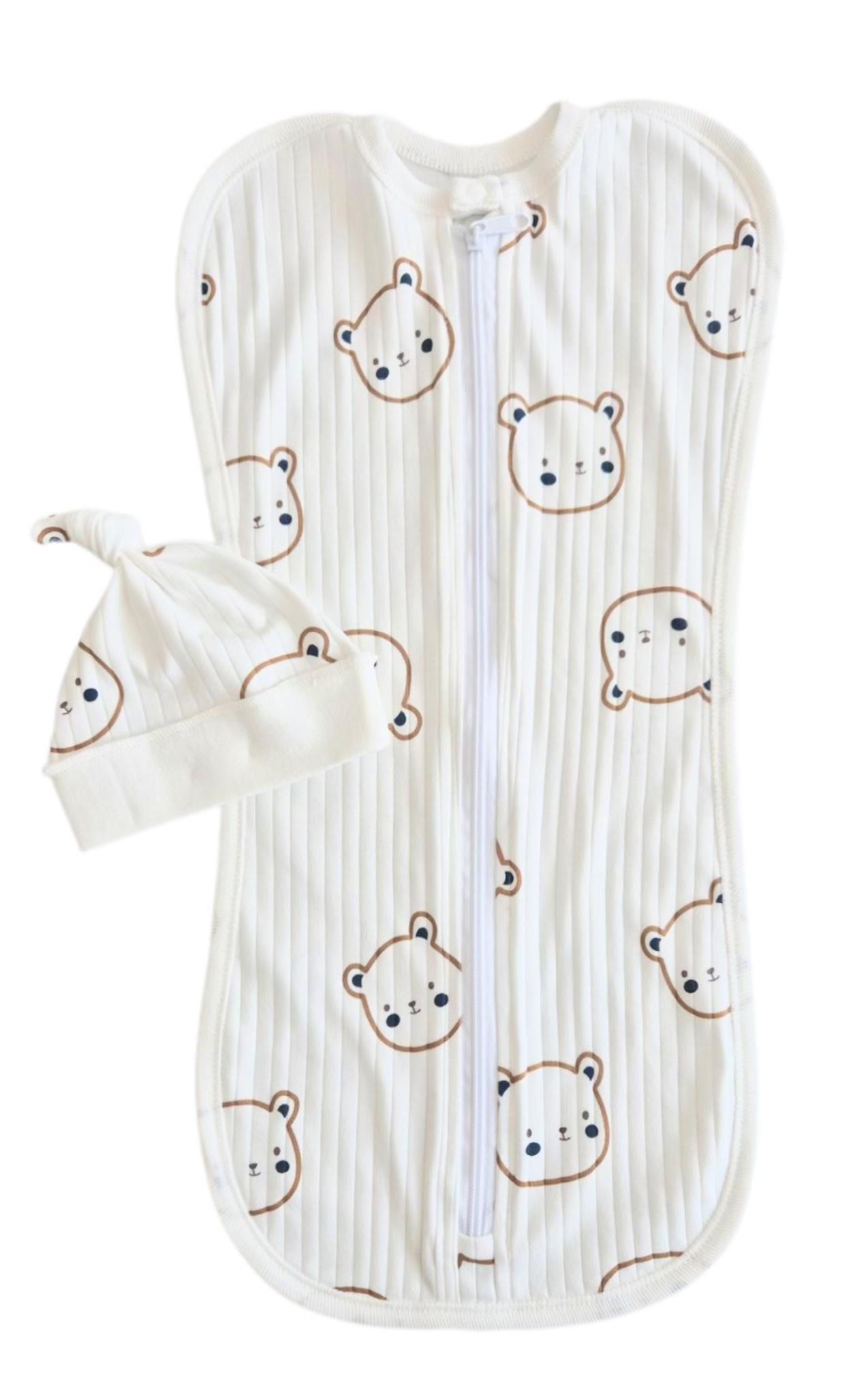 Пеленка-кокон на молнии RoyalBaby Мишки №88 с шапочкой интерлок 0-6 мес. (143662)