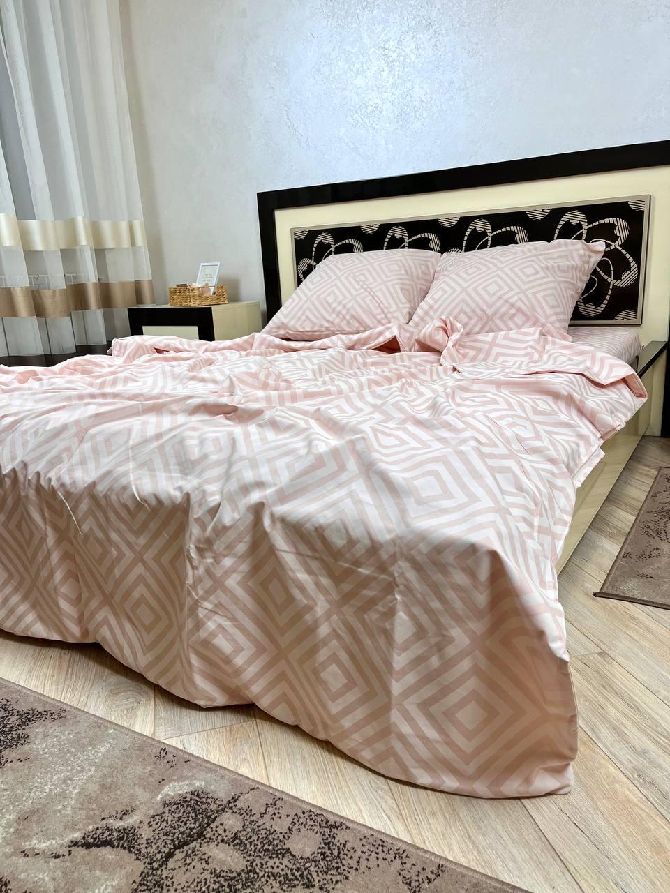 Комплект постільної білизни Карат бавовняний двоспальний 180x220/50х70 см Пудровий (12656872)