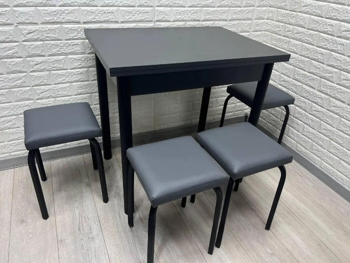 Кухонний комплект стіл розкладний/табурети 4 шт. Tutty 60х80/80х120х75 см Сіро-чорний (28374553)