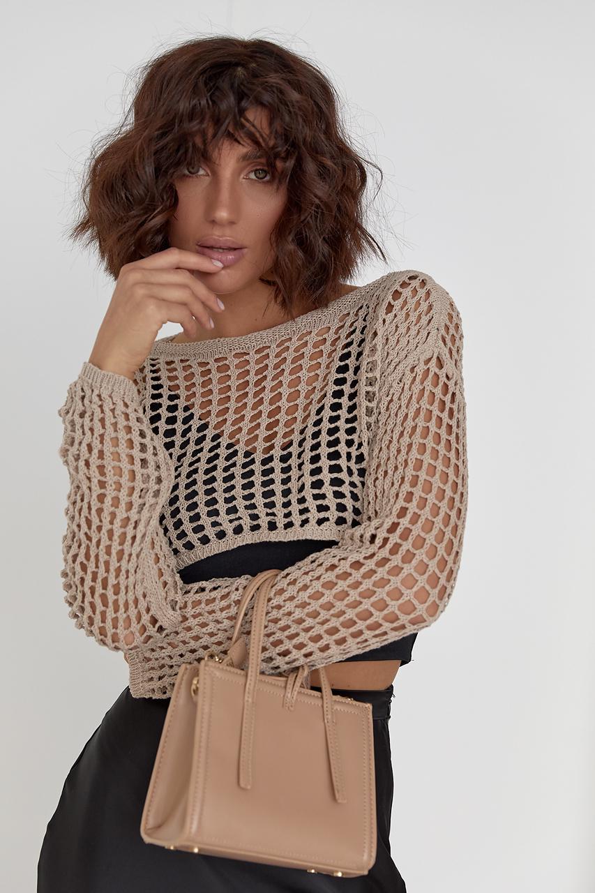 Кофта вязаная короткая oversize M Кофейный (11643911)