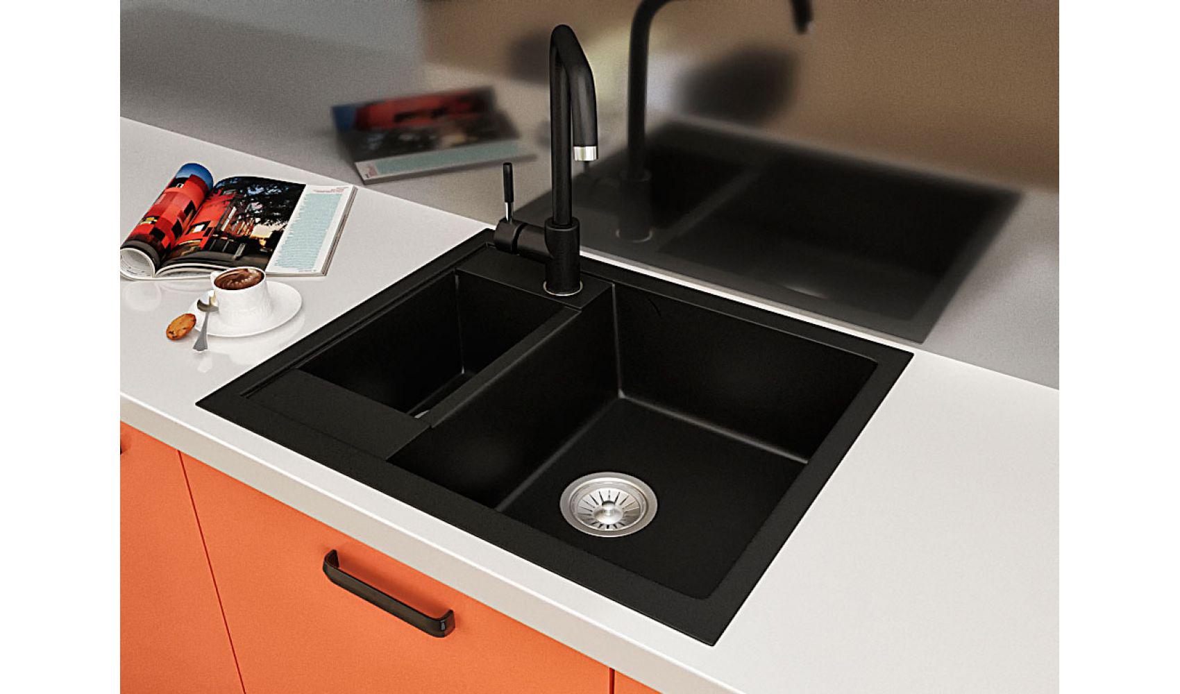 Кухонна мийка Lexona Omnia Compact гранітна з краном Чорний - фото 3