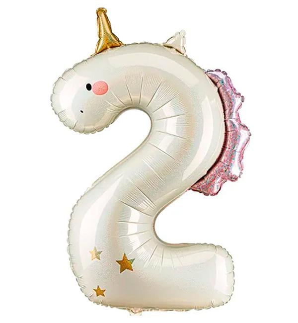 Воздушный шар PartyDeco Цифра 2 Единорог 93 см (32178663)