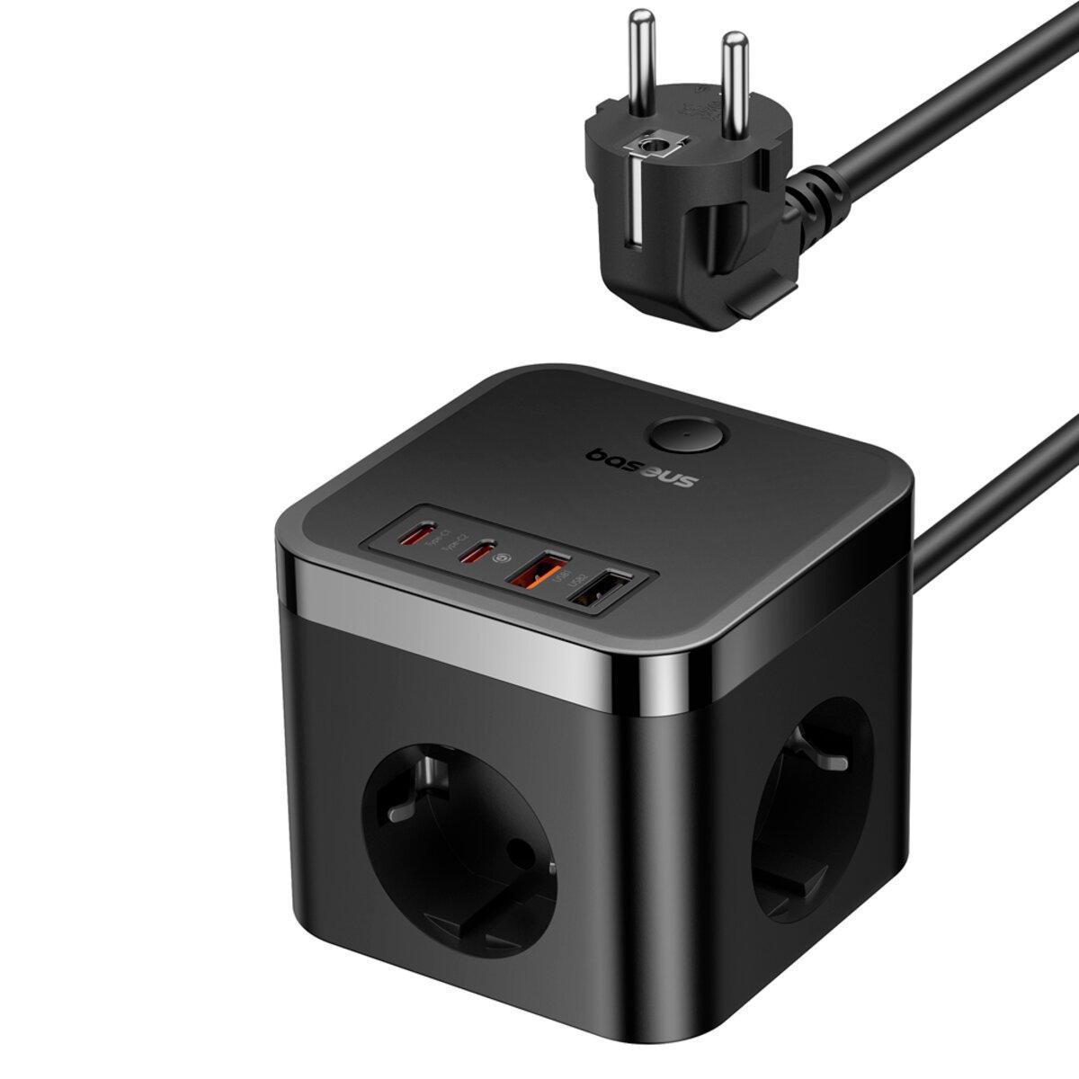 Подовжувач мережевий BASEUS PowerCombo Cube Power Strip 3 розетки 2xUSB 2xType-C 30W EU 1,5 м Black (E00066400117-00)