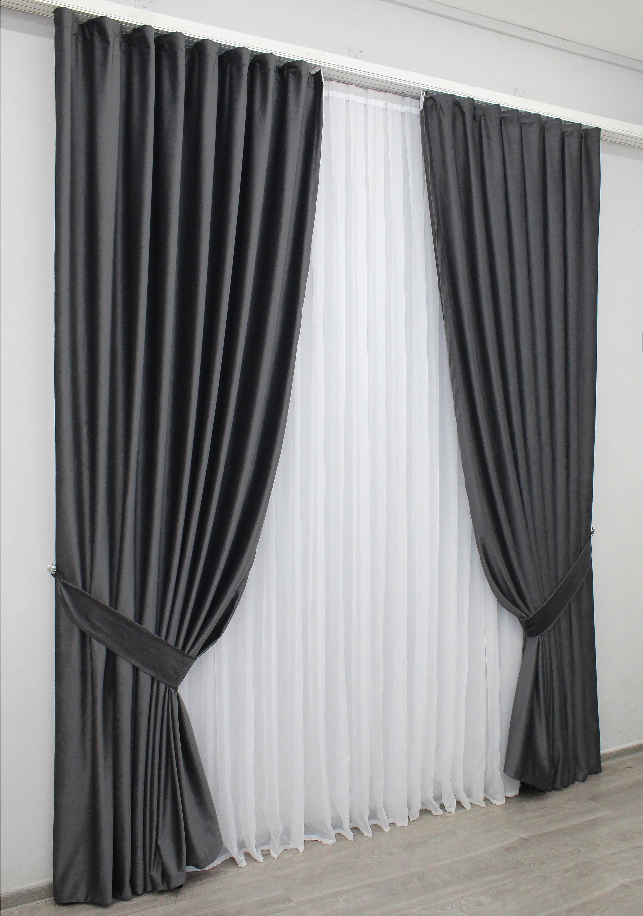 Комплект штор VR-Textil № 1219ш бархат 200х270 см 2 шт. Темно-серый (32-018) - фото 3 Комплект штор VR-Textil № 1219ш бархат 200х270 см 2 шт. Темно-серый (32-018) - фото 3