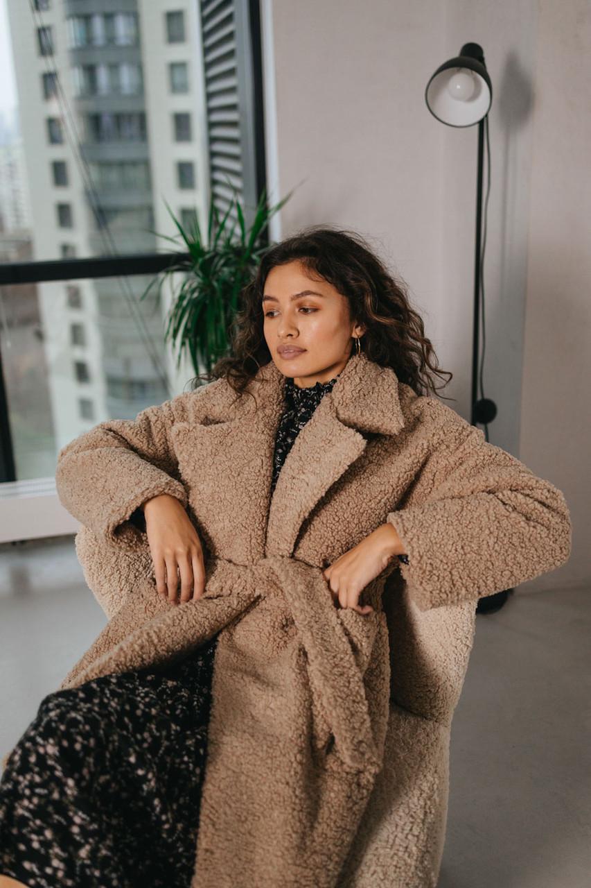 Пальто-шуба Seventeen из эко-букле S-M Кофейный - фото 10