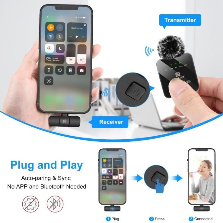 Микрофон для смартфона Puluz PU646B беспроводной петличный Type-C Phone Type-C Receiver шумоподавления (2509879922) - фото 3 Микрофон для смартфона Puluz PU646B беспроводной петличный Type-C Phone Type-C Receiver шумоподавления (2509879922) - фото 3