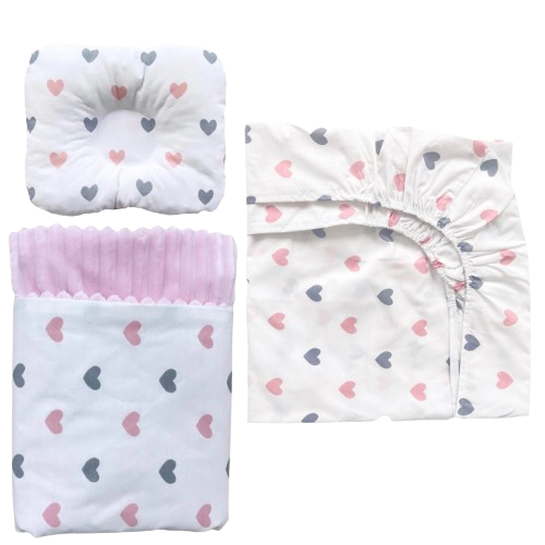 Набор в кроватку RoyalBaby №45 Сердечки с пледом 3в1 Розово-серый (144139)