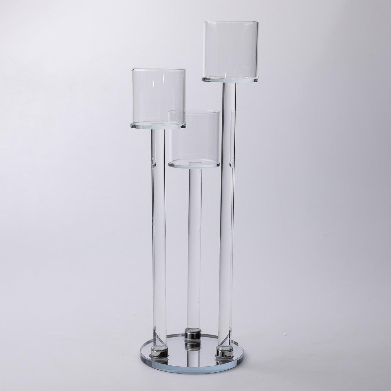 Подсвечник декоративный на 3 свечи стеклянный h 37,5 см (HP-4-13) - фото 3 Подсвечник декоративный на 3 свечи стеклянный h 37,5 см (HP-4-13) - фото 3