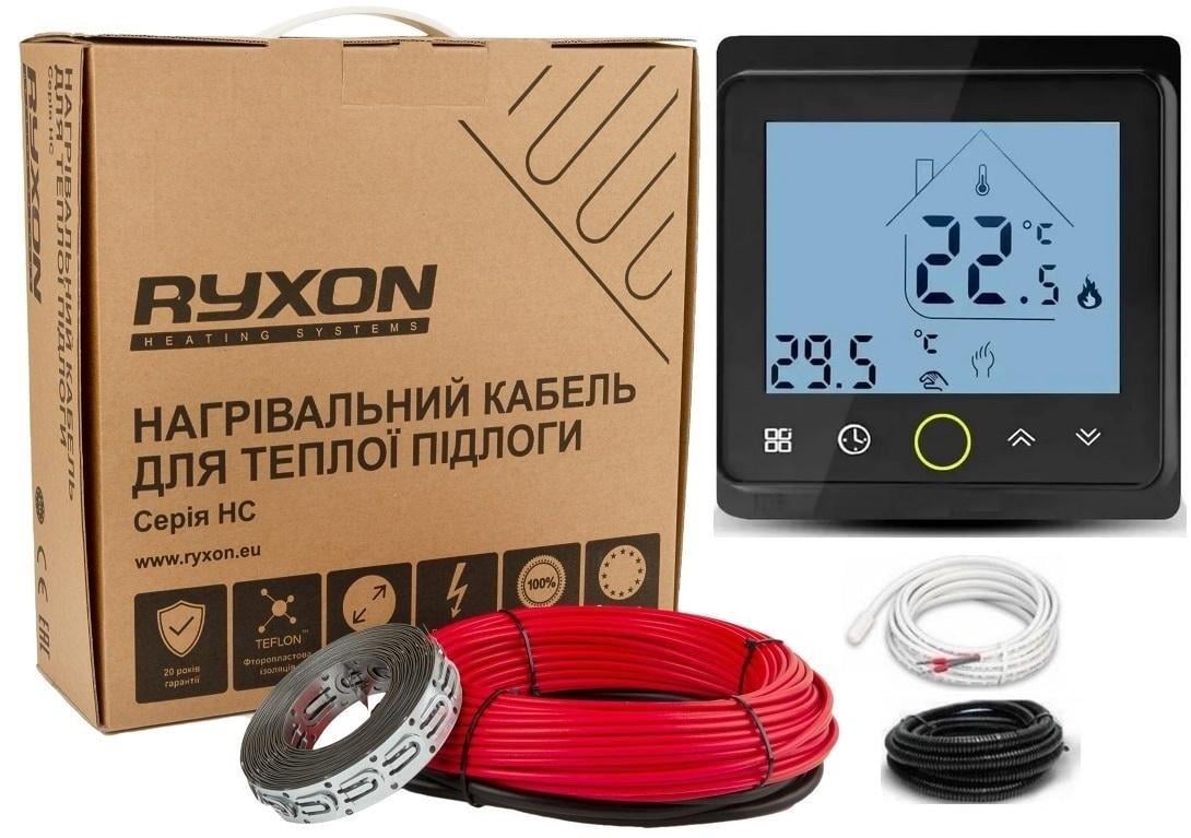 Кабель нагревательный RYXON 11 м²-13,2 м²/2200 Вт/110 м с программируемым черным терморегулятором TWE02 WiFi