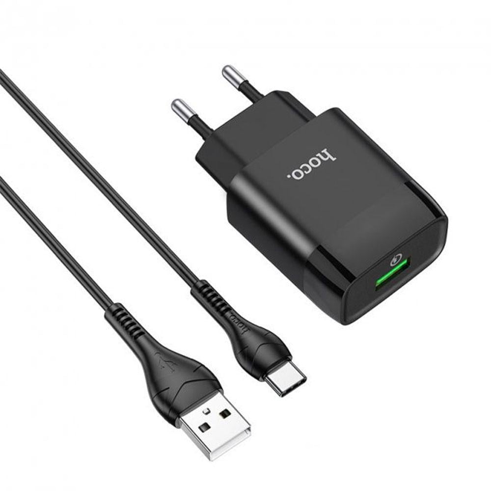 Зарядное устройство сетевое Hoco C72Q QC3.0 с кабелем USB-Type-C 2,1A Black