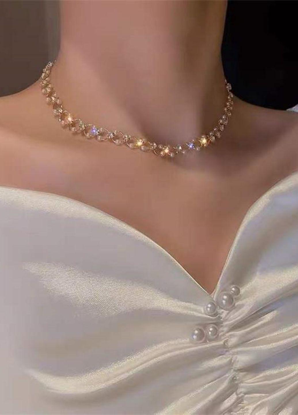 Ланцюжок-чокер жіночий з камінцями та бусинками Fashion Jewelry Золотистий (15268) - фото 5 Ланцюжок-чокер жіночий з камінцями та бусинками Fashion Jewelry Золотистий (15268) - фото 5