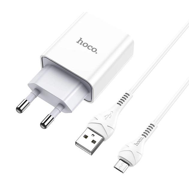 Пристрій мережевий зарядний Hoco C81A 1 USB/2,1 A з кабелем для заряджання USB/MicroUSB Білий