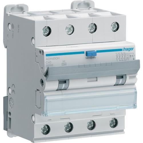 Дифавтомат Hager 40A 30mA 6kA 4 полюса тип C тип Hi ADH490H (11629)