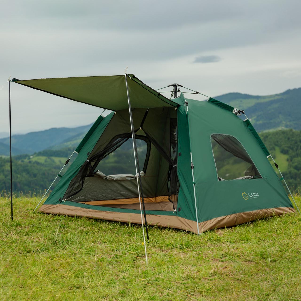 Палатка кемпинговая 3-местная с тентом 235x235x155 см Зеленый (4672) - фото 4