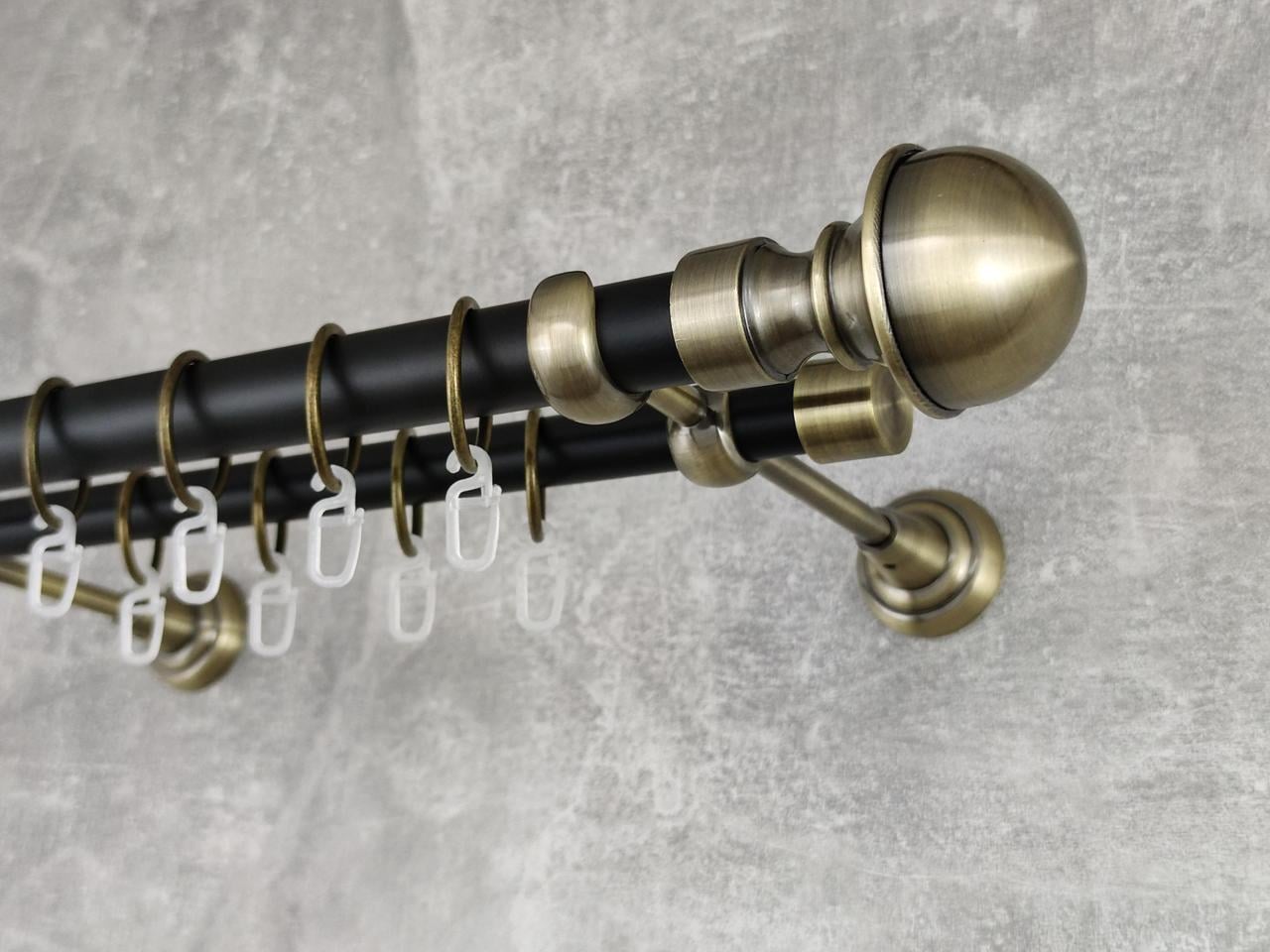 Карниз MStyle металлический для штор двухрядный Бостон 25/19 мм гладкий 240 см Антик/Черный (5020496)