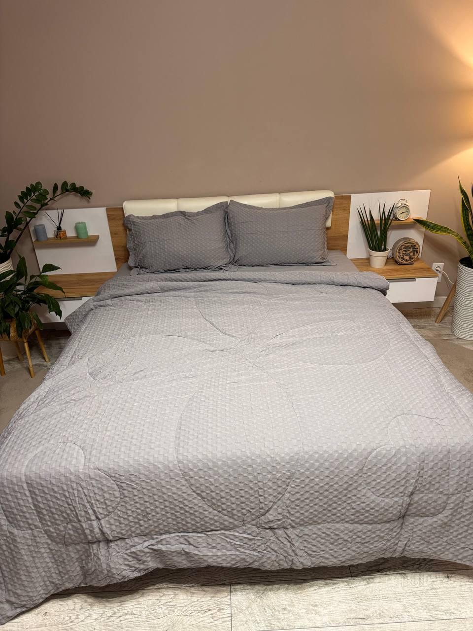 Постельное белье с одеялом сатин евро 200х230 см наволочки 50х70 см 2 шт. Серый (Д-Al-sat-kovdra-001-02) - фото 7