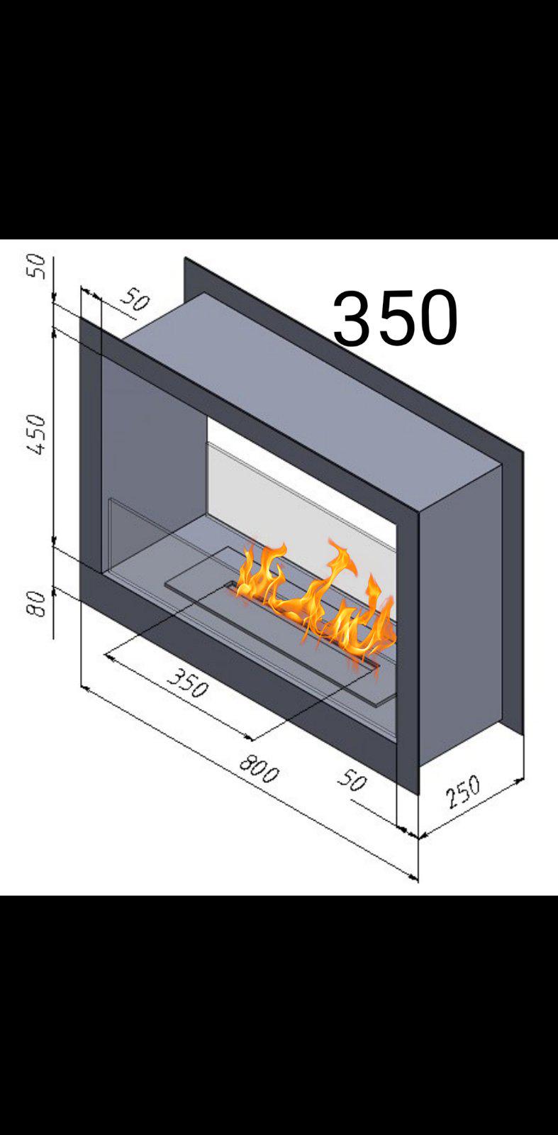 Біокамін вбудований тунельний рамочний 800 мм з пальником та захисним склом в комплекті лінія вогню 350 мм Чорний (11562187) - фото 9