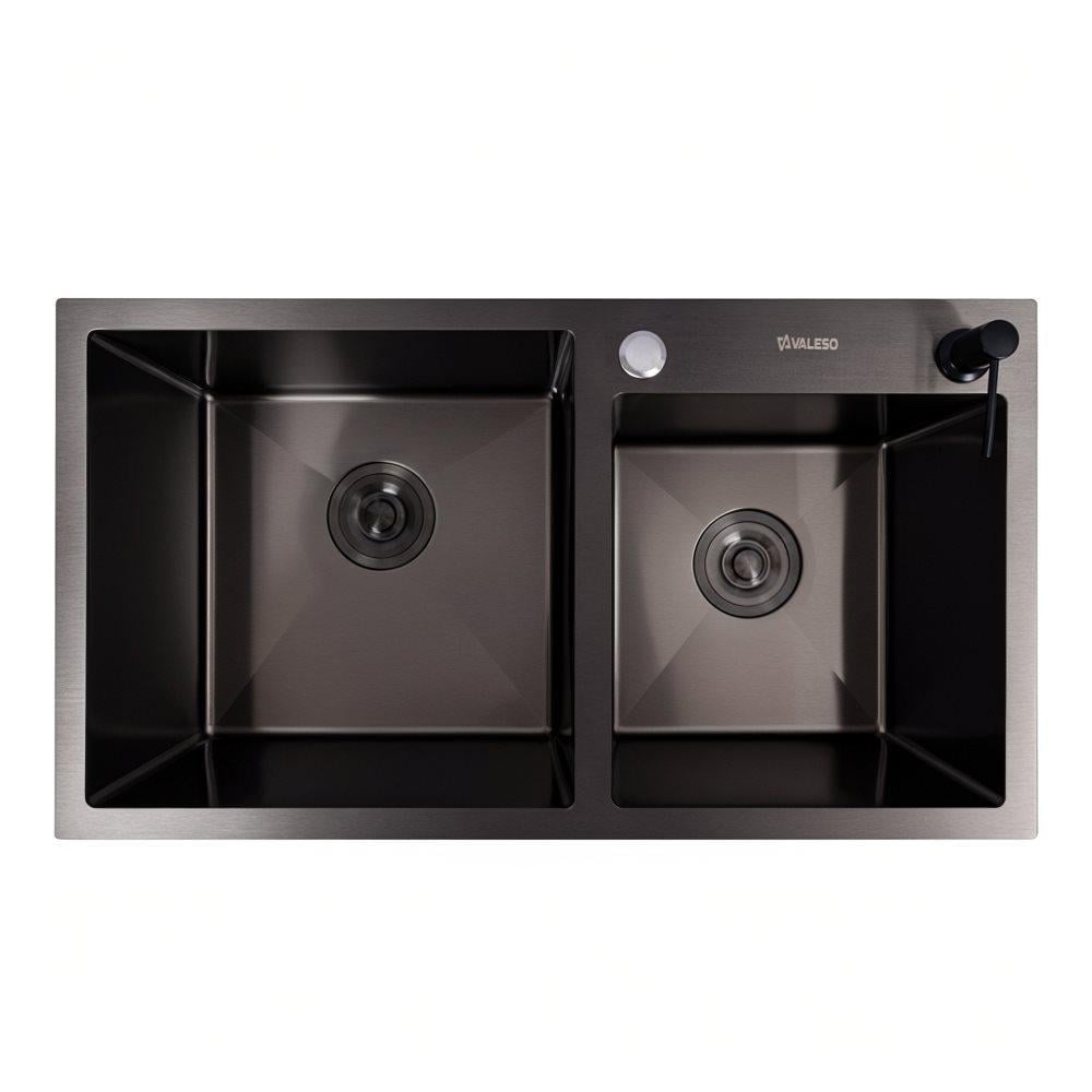 Мойка кухонная Valeso Handmade PVD на две чаши 3,0/0,8 мм 78x43 см Черный (SP000045396)