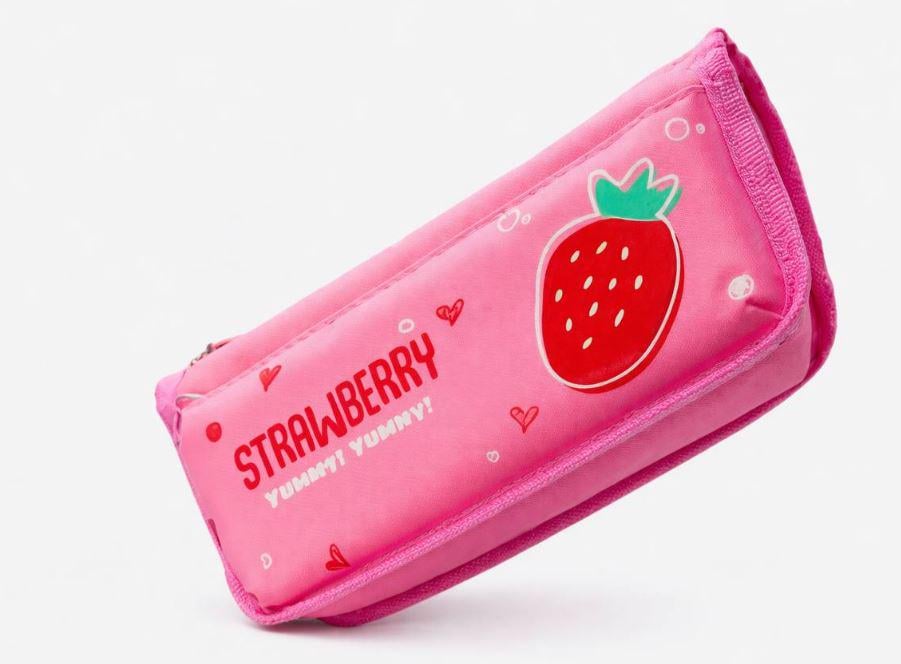 Пенал тканевый Фрукты с 2 замками Розовый