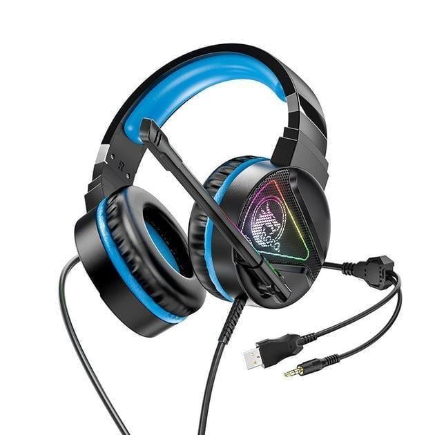 Наушники Hoco W104 Drift с микрофоном и LED подсветкой Blue (19140650)