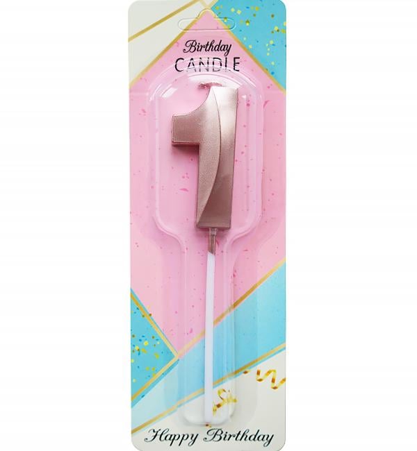 Свечи в торт цифра 1 5 см Пудровый металлик