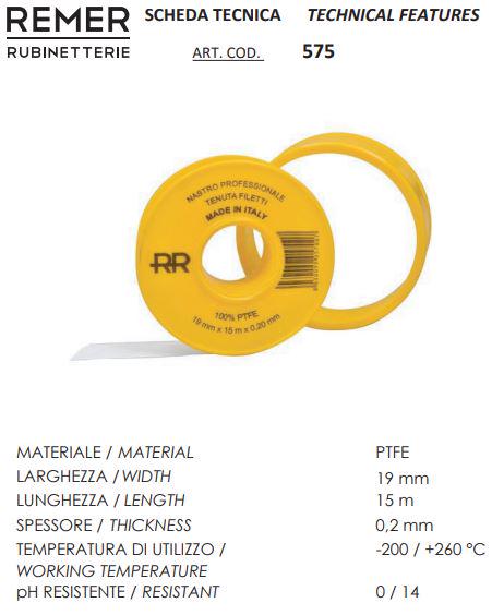 Стрічка фум для газу Remer 575 19х0,2 мм х 15 м - фото 2