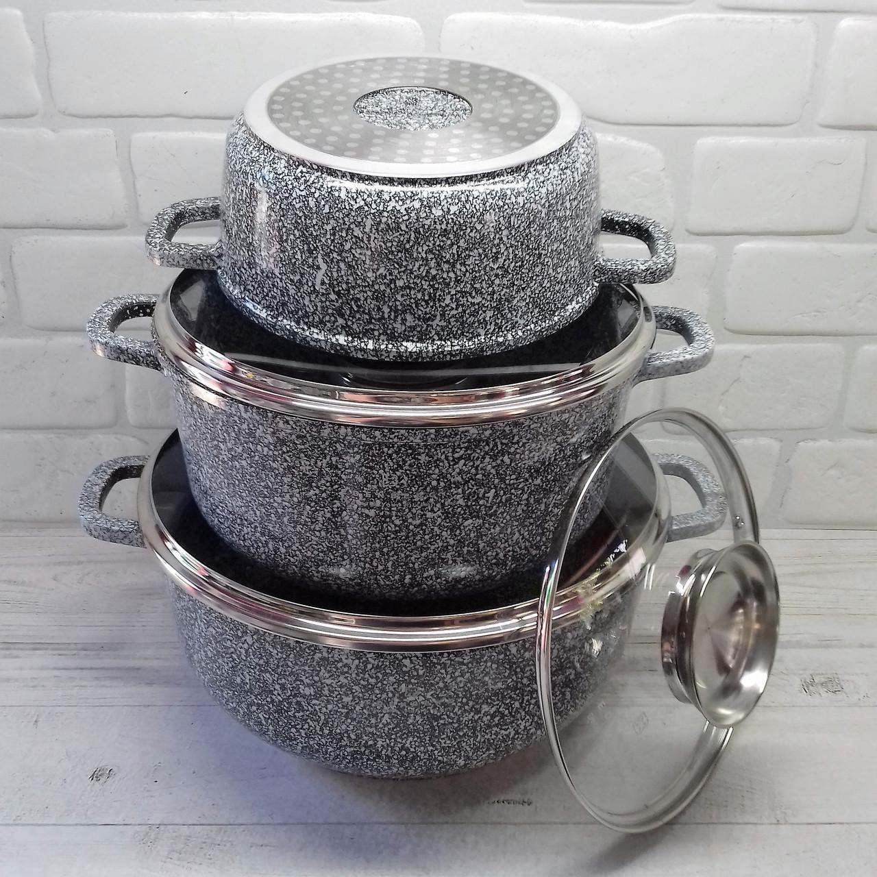 Набор кастрюль для индукционных плит с гранитным покрытием Edenberg EB-8020 6 пр. Серый - фото 3