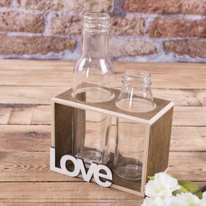 Ваза деревянная "Love" на 2 бутылочки Коричневый (5193-4)