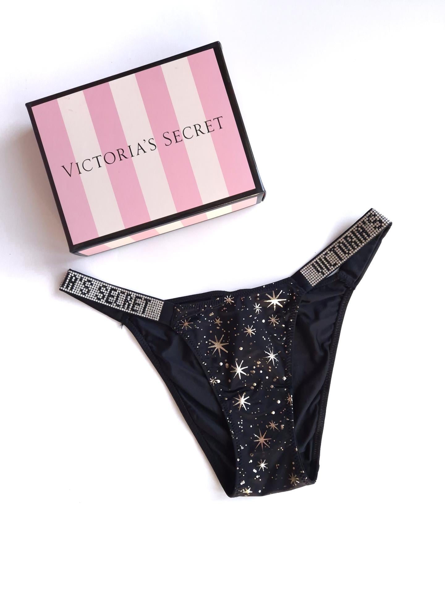 Трусики женские с золотистыми звездами и стразами Victoria's Secret А-815 S Черный (e584e4fd)