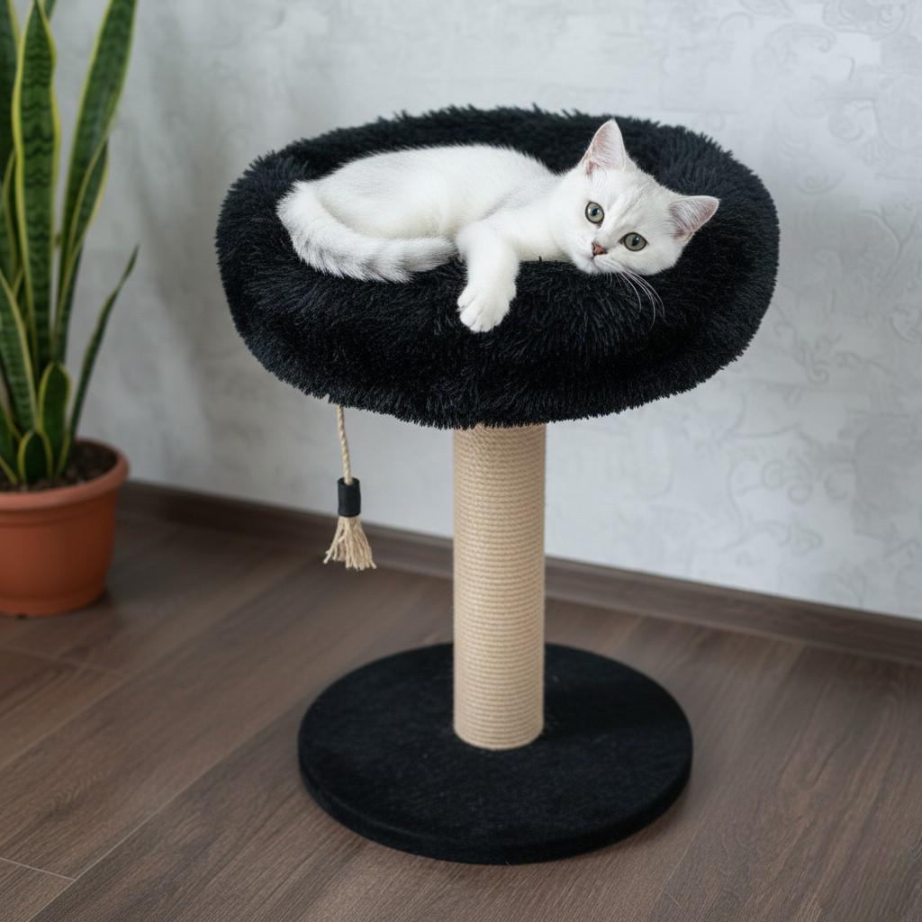Когтеточка столбик с теплой лежанкой для котиков