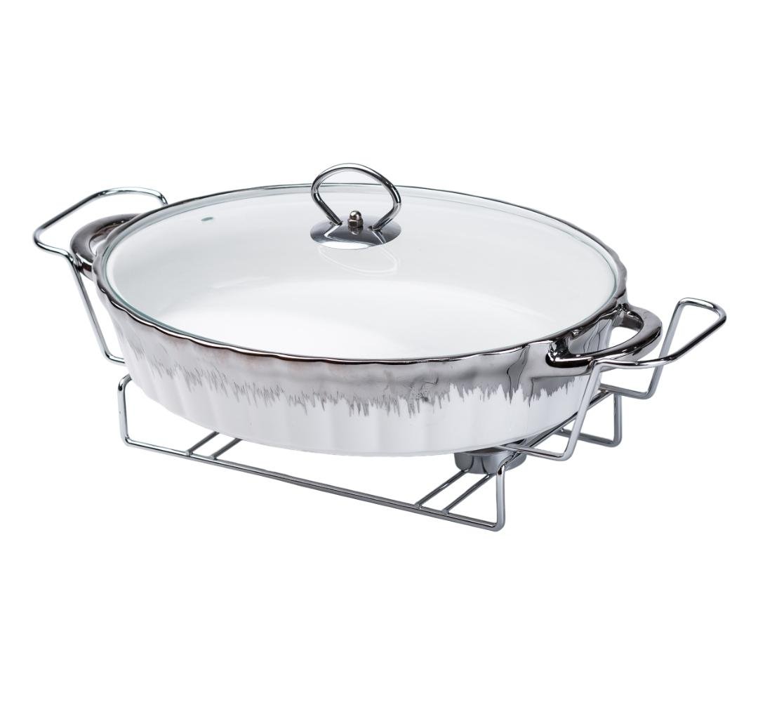 Мармит YIWU HP1023 фарфоровый 1,5 л 35.5х22х14 см Белый с серебряным (HP1023)