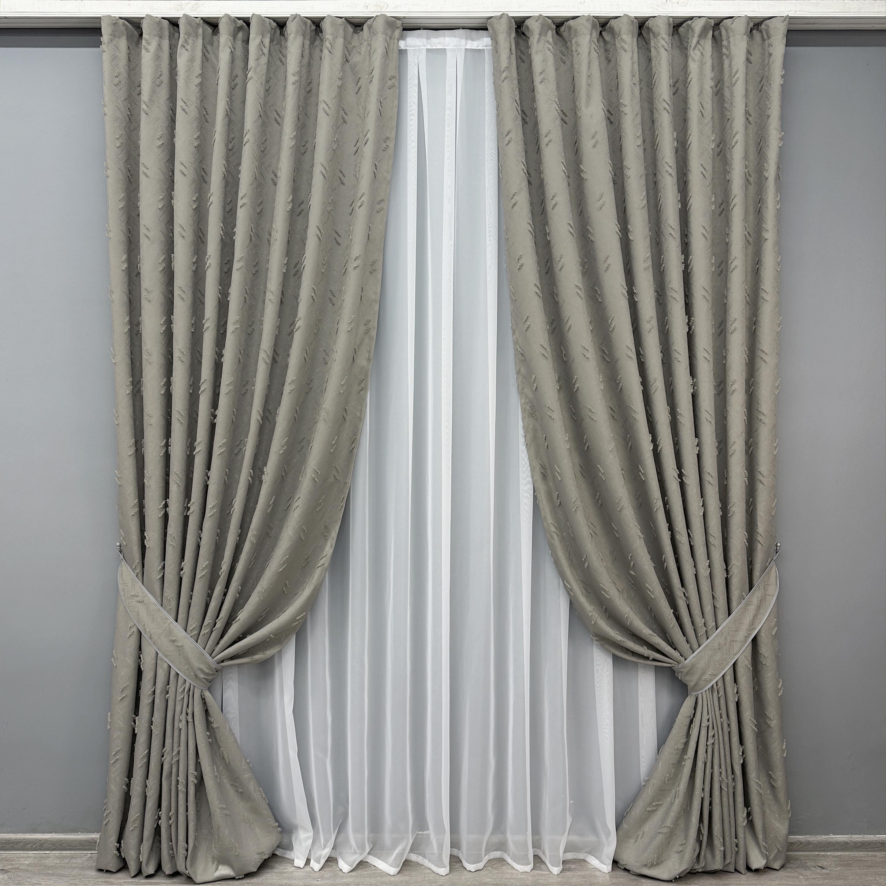 Комплект штор VR-Textil №1888ш Лен Букле 200х290 см 2 шт. Серый (32-248)