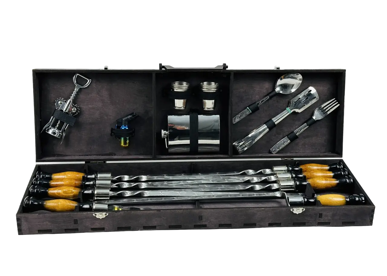 Набір шампурів у кейсі з фанери Вуд на 30 пр. з нержавіючої сталі (2-10-NB-3005)