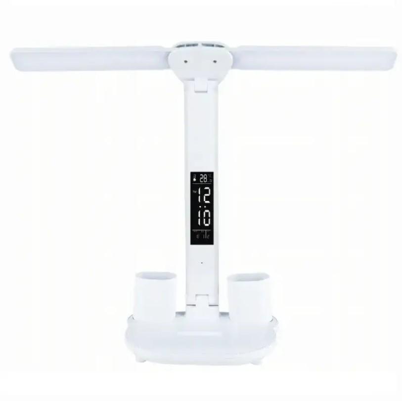 Настольная лампа светодиодная Rotary Table Lamp с двумя плафонами на аккумуляторе и термометром Белый (28117944)