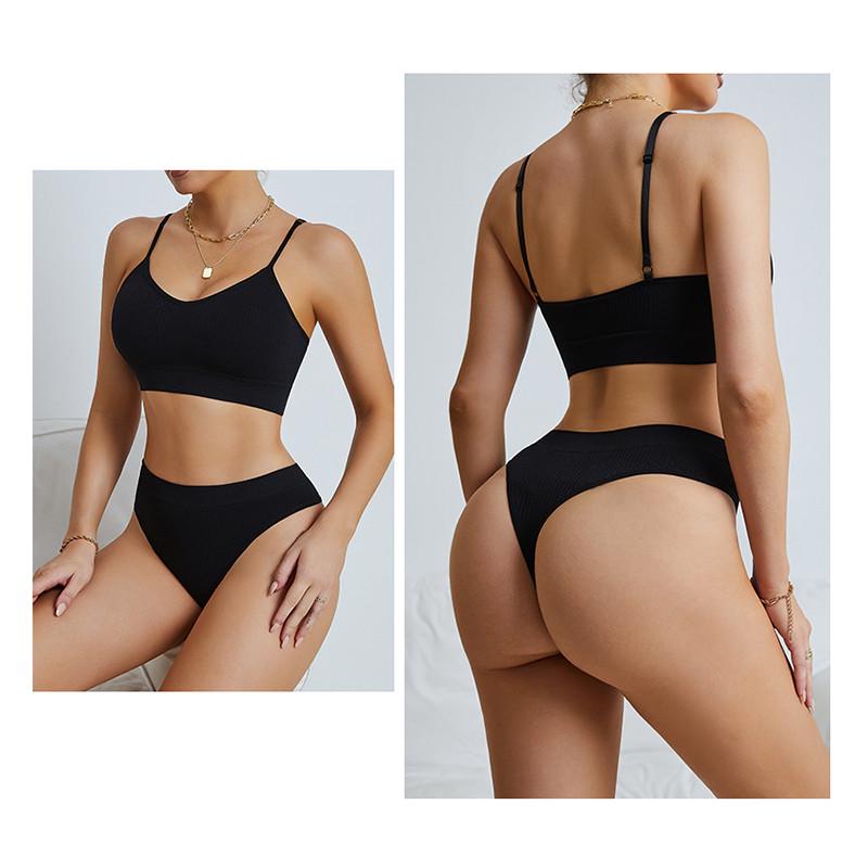 Комплект нижньої білизни жіночої Lesko 6608# Косичка труси та топ M Чорний (27639490) - фото 2 Комплект нижньої білизни жіночої Lesko 6608# Косичка труси та топ M Чорний (27639490) - фото 2