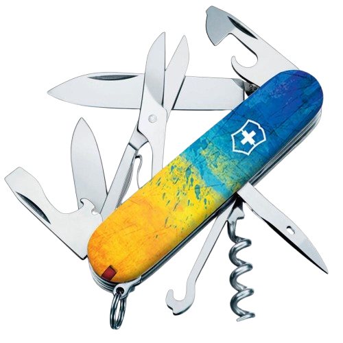 Нож складной многофункциональный Victorinox CLIMBER UKRAINE Желто-синий рисунок 15 функций 91x27x18 мм (Vx13703.7_T3100pw) Нож складной многофункциональный Victorinox CLIMBER UKRAINE Желто-синий рисунок 15 функций 91x27x18 мм (Vx13703.7_T3100pw)