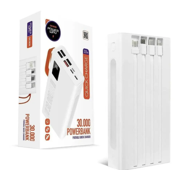 Повербанк для роутера POWER WAY QC30S 30000 mAh 22.5W Белый (QC30S)