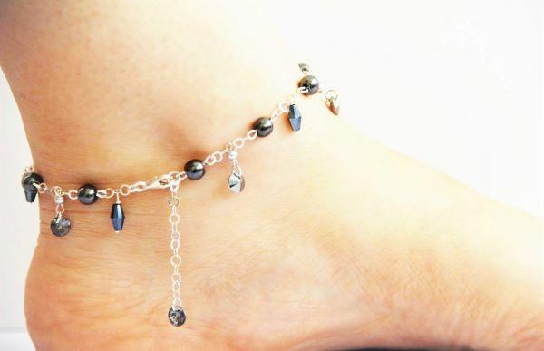 Браслет на ногу з кристалами підвісками Сіріус родований ручна робота Сріблястий (BR-0042)