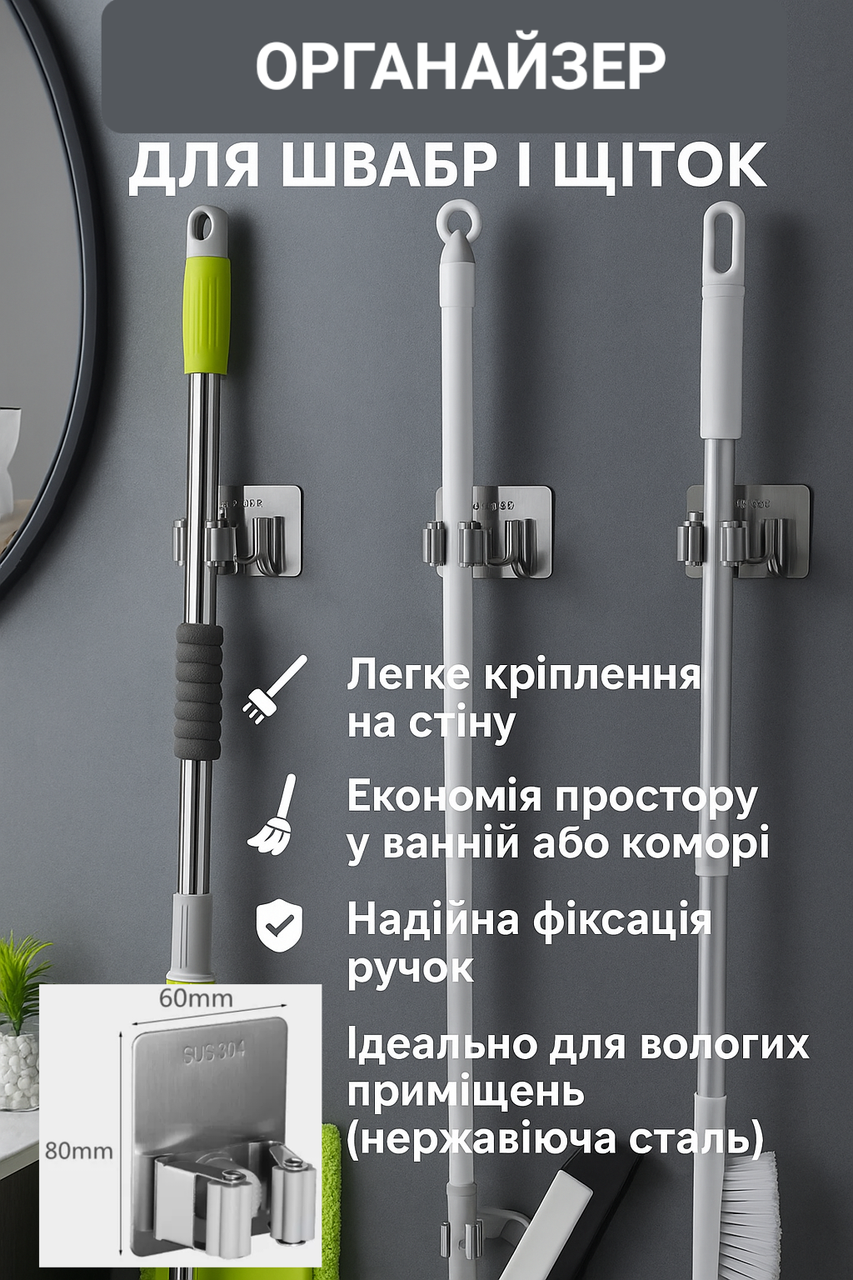 Тримач швабр і щіток самоклеючий 3М нержавіюча сталь (2799250142) - фото 3
