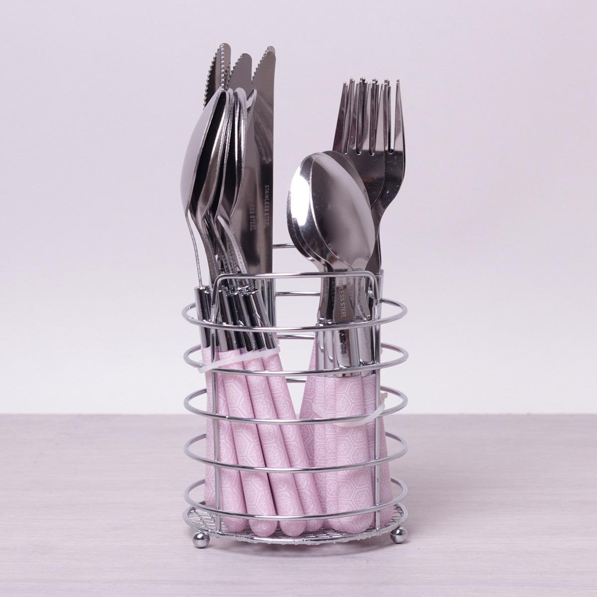 Набір столових приборів Kamille KM-5241-PK 25 пр. Рожевий (13729561)