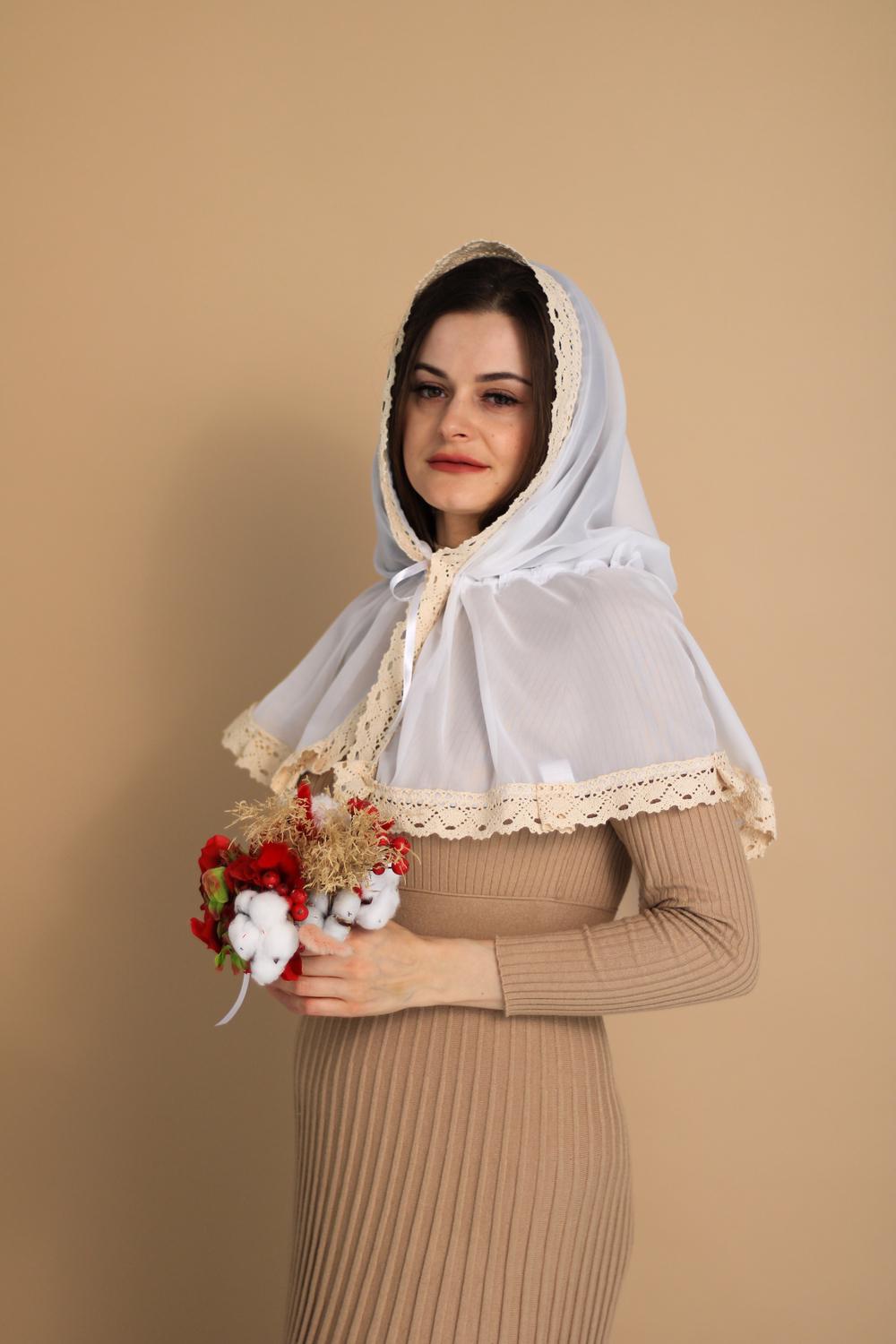 Палантин для храму на голову 80x120 см Білий (п003) - фото 3