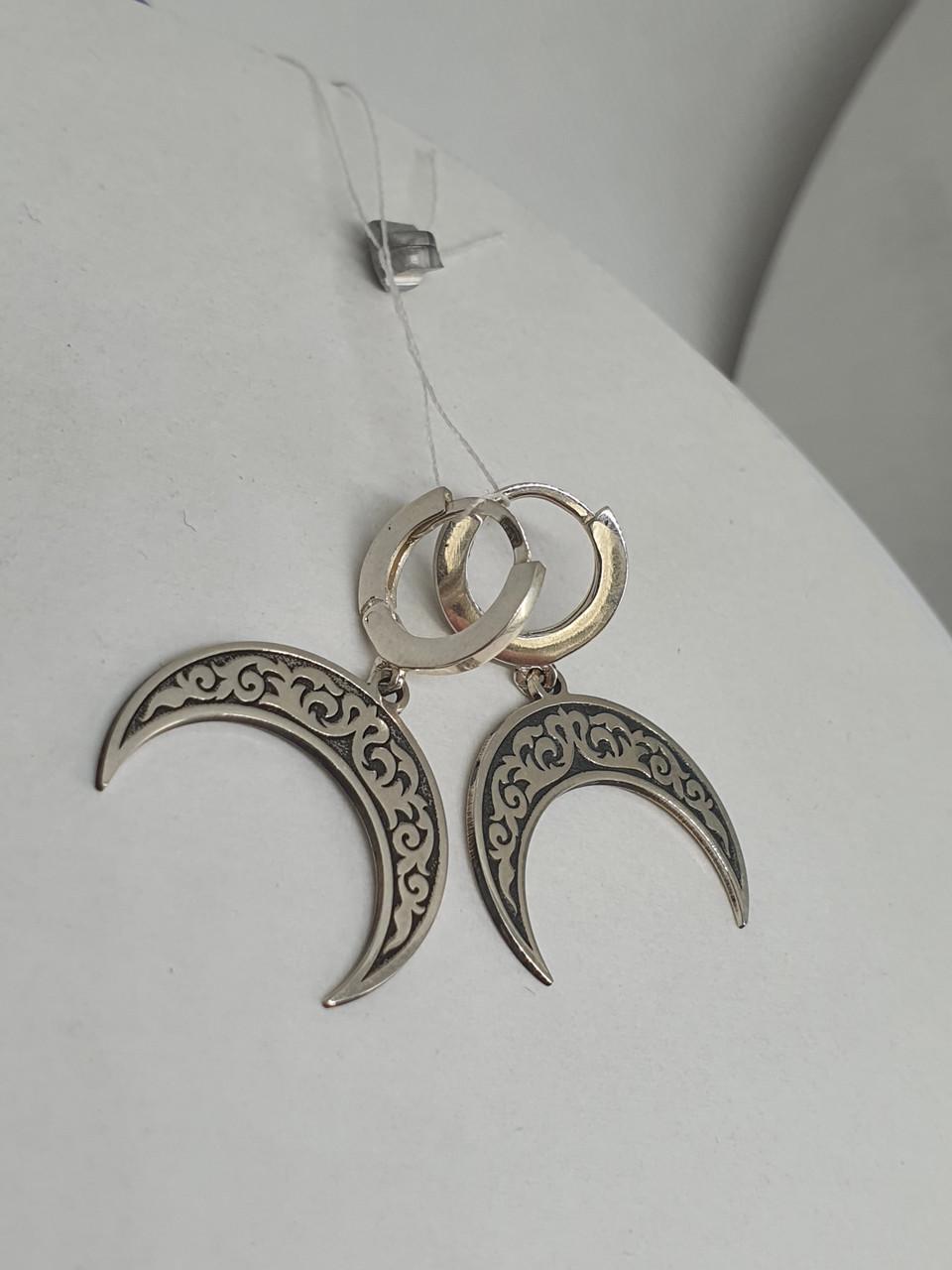 Серебряные серьги Лунница узоры 925 проба застежка конго (2597177877)
