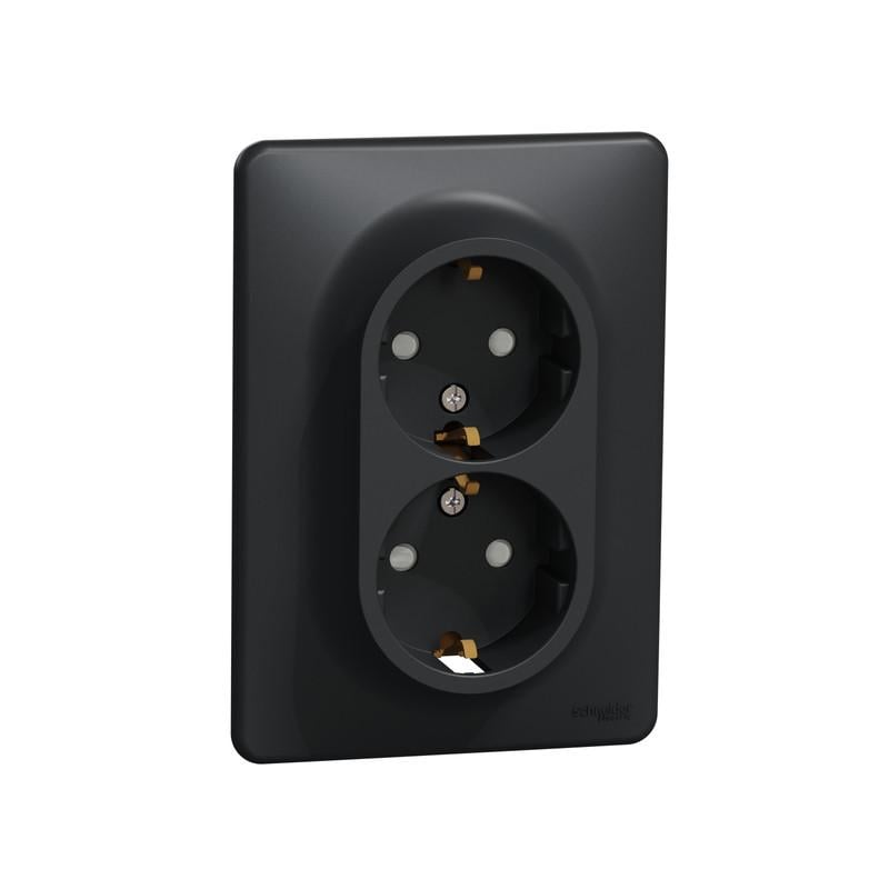 Розетка двойная Schneider Electric Sedna Design&Element 2P+E с заземлением ABS-UV Черный (SDD314221)