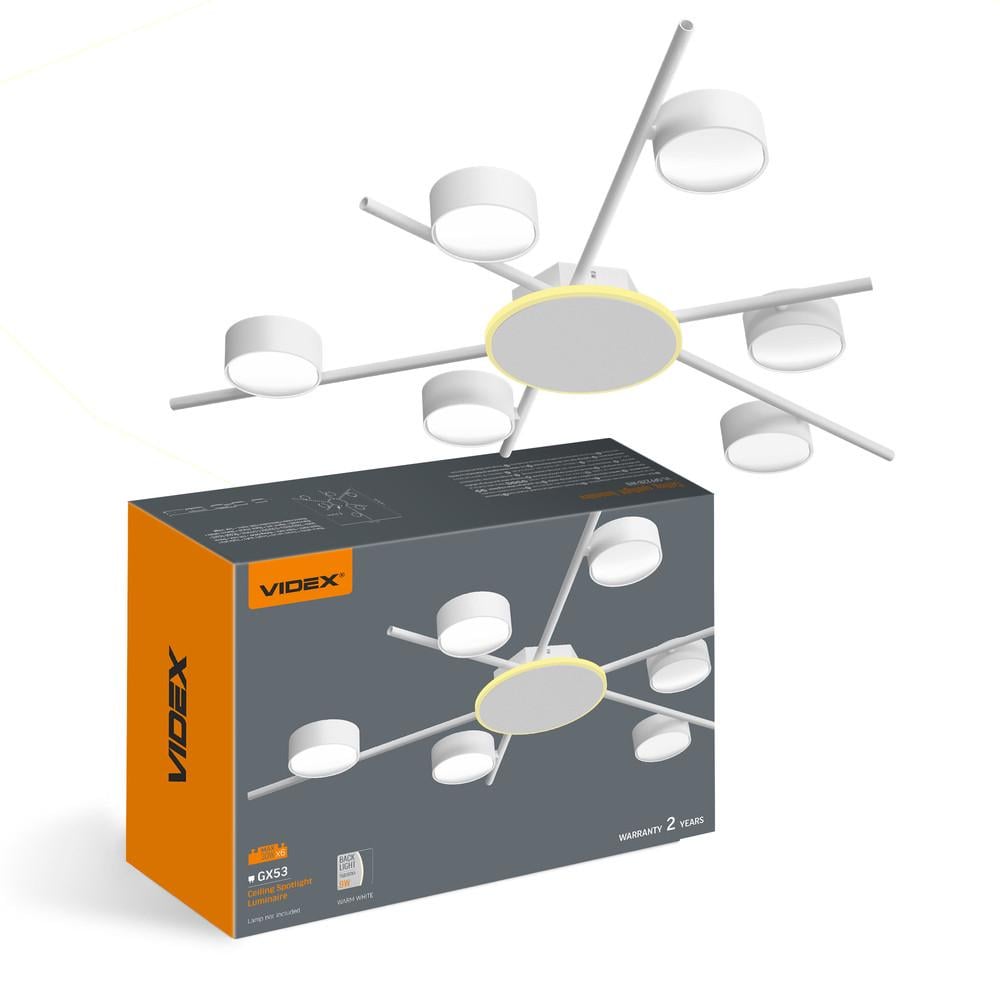 Светильник Videx под лампу 6xGX53 накладной с подсветкой Белый (VL-SPF22B-WB)